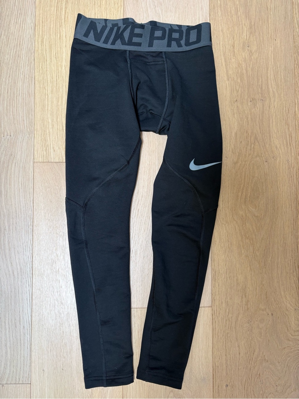 Nike Pro Black Compression Dri-FIT Tights with Gray Logo